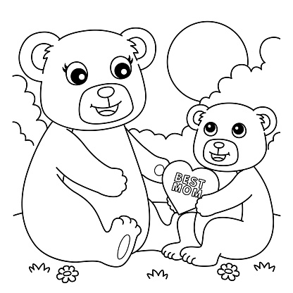 Happy mothers day teddy bear coloring page stock illustration