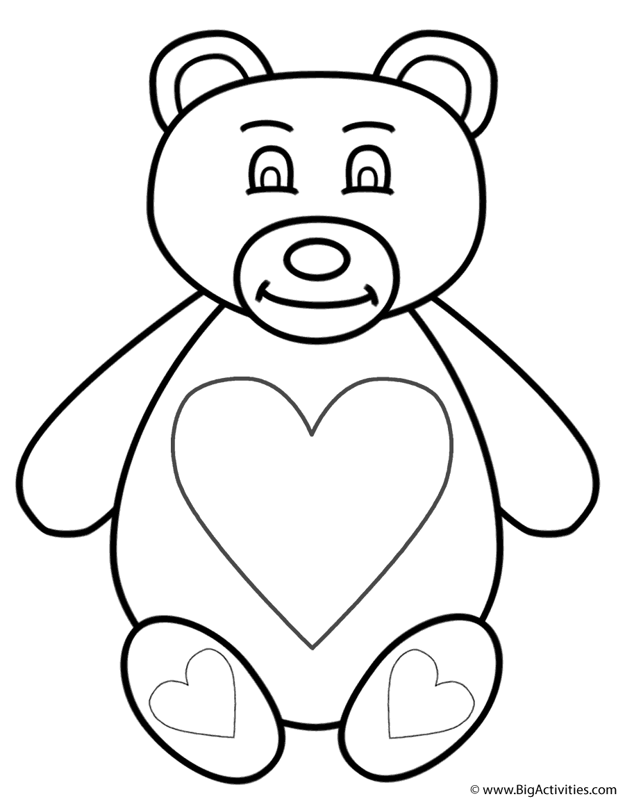 Teddy bear with hearts on chest and feet