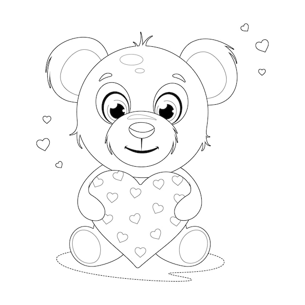 Premium vector coloring page cute and beautiful teddy bear with hearts