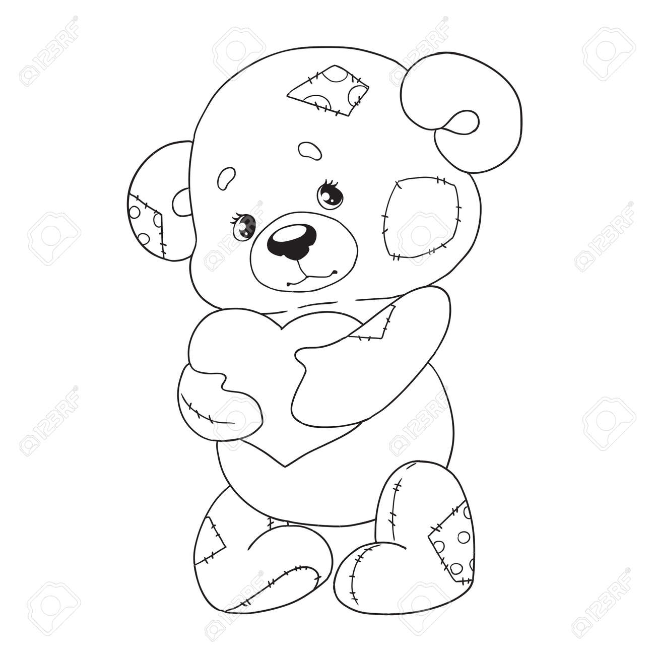 Cute cartoon character teddy bear with heart coloring book vector isolated on white background royalty free svg cliparts vectors and stock illustration image