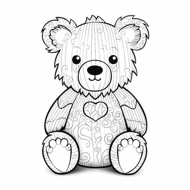 Premium ai image coloring pages for kids of a teddy bear with hearts generative ai