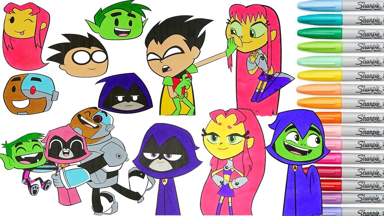 Teen titans go coloring book pilation raven starfire robin cyborg beast boy ttg rainbow splash