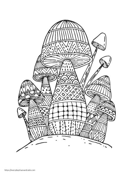 Fun mushroom coloring pages for kids adults