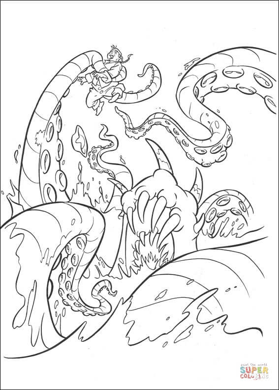 Kraken octopus coloring page free printable coloring pages