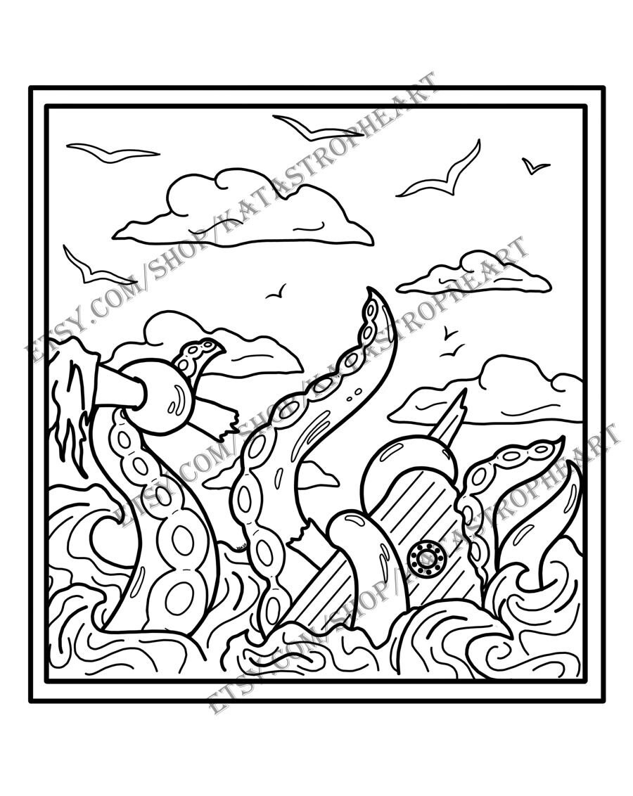 Printable kraken coloring page