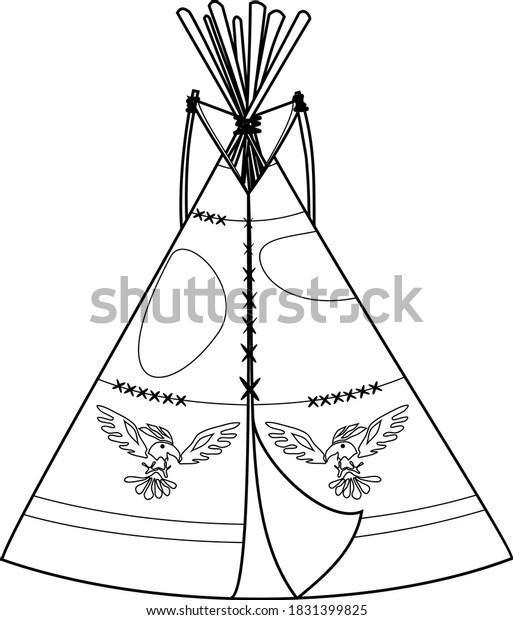 Coloring page cartoon teepee tipi traditional stock vector royalty free