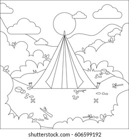 Coloring book page tent camping stock vector royalty free