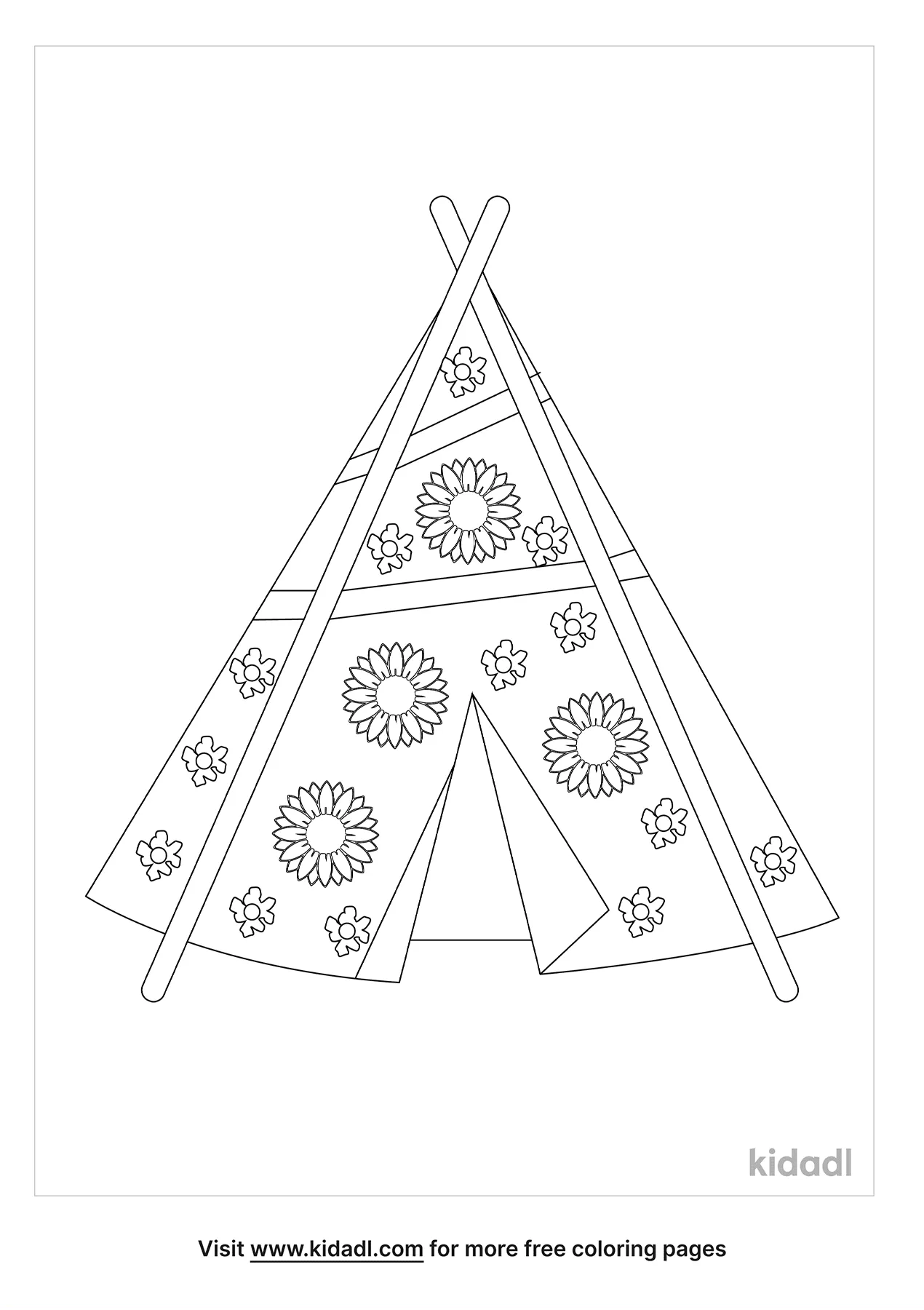 Free teepee with flowers coloring page coloring page printables