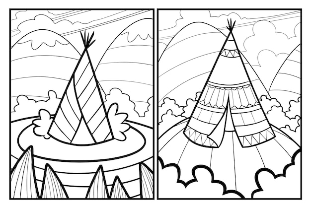 Premium vector funny old indian tent cartoon coloring pages