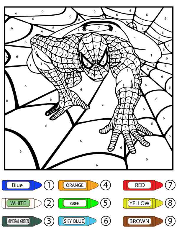 Hombre araãa arrastrãndose en la telaraãa colorear por nãºmero para colorear imprimir e dibujar â