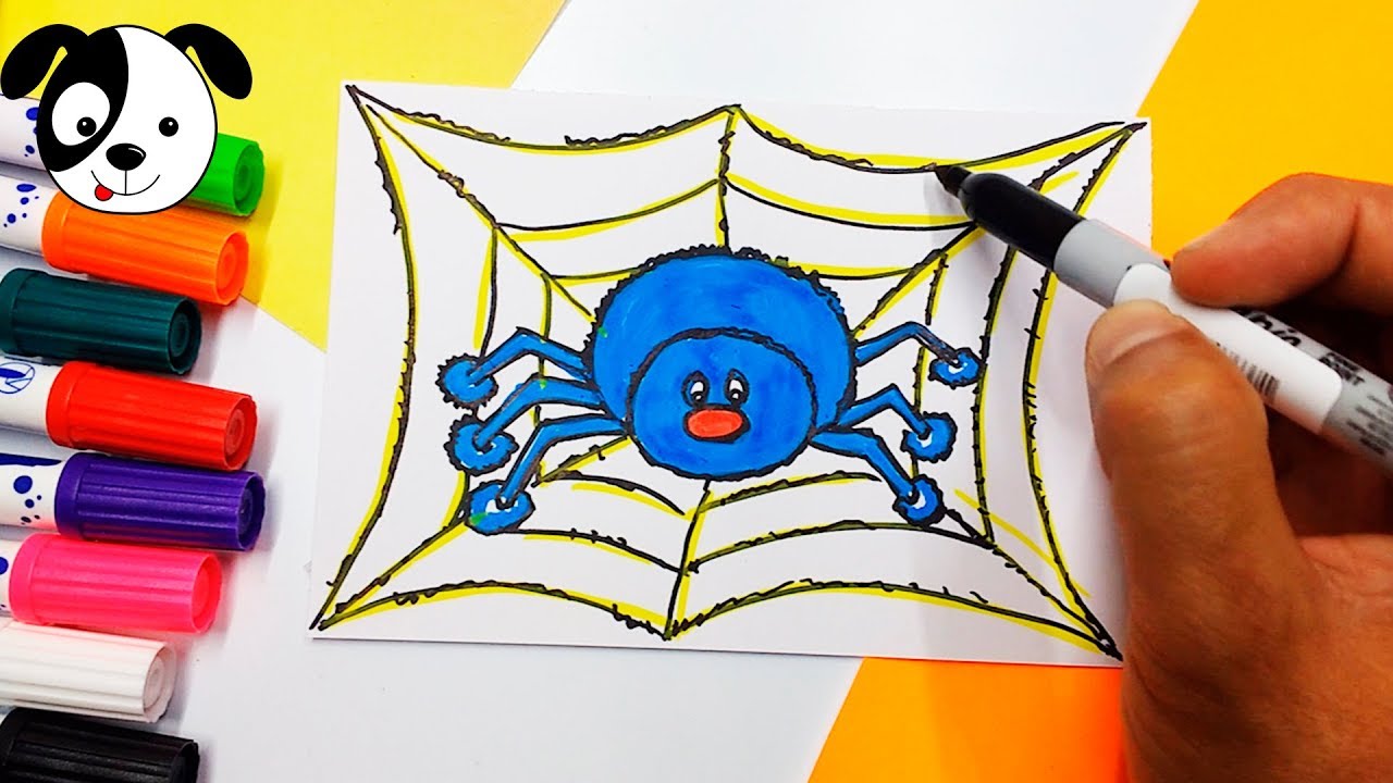 Cãmo dibujar y colorear araãa halloween arte y dibujo para niãoslearn colorarts color kids