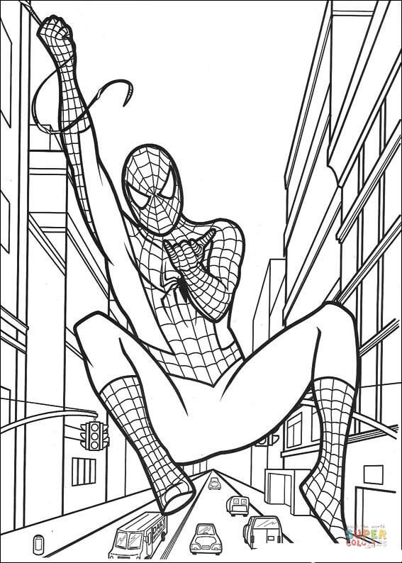 Dibujo de el hombre araãa colgando de su telaraãa para colorear dibujos para colorear imprimir gratis