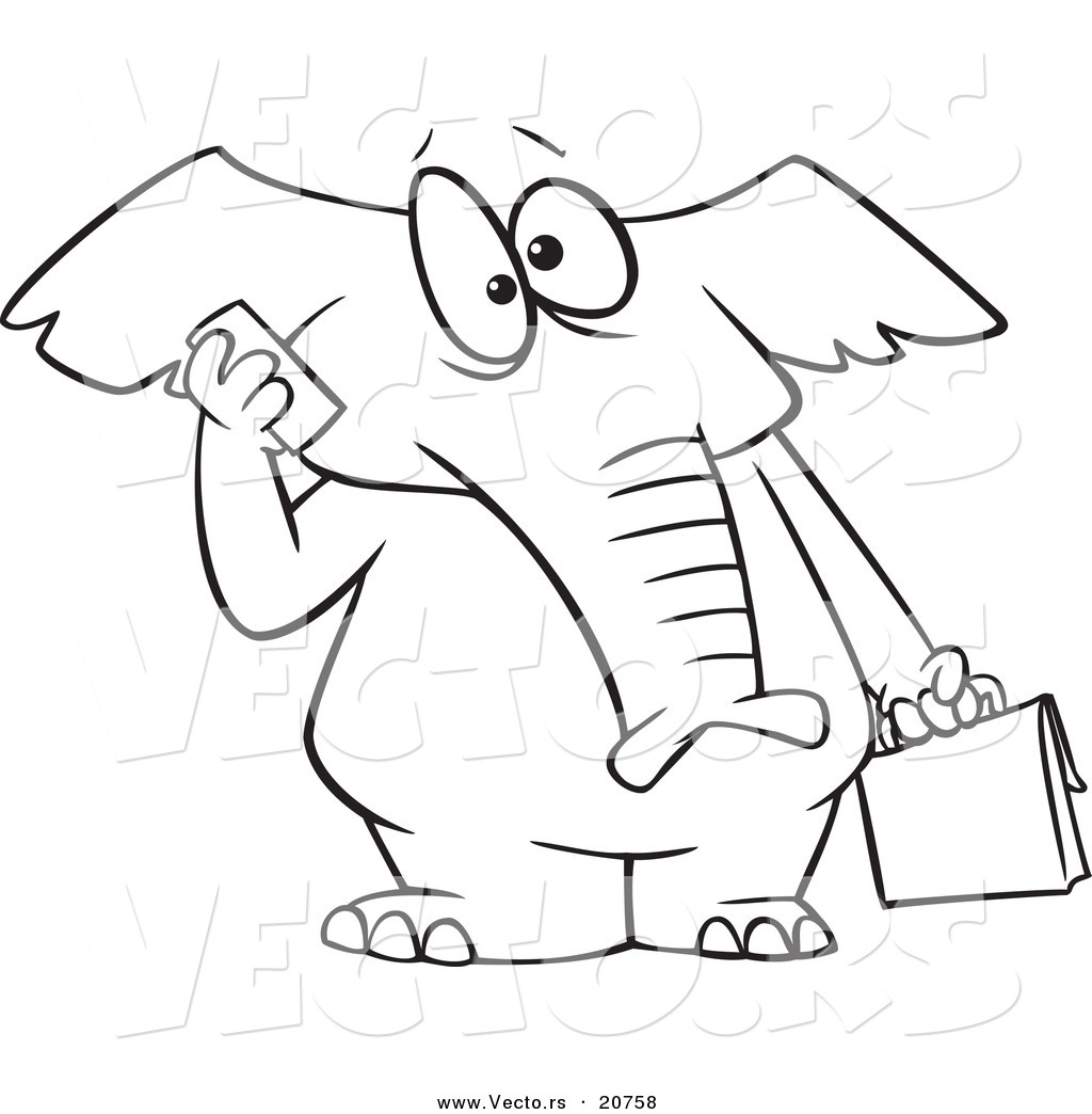 R of a cartoon elephant talking on a cell phone