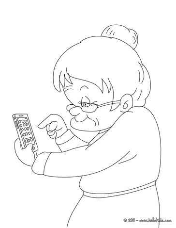 Grandma with a cell phone coloring pages