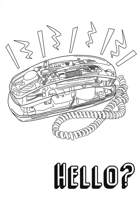 Retro babysitters club style phone colouring in pictureinstant download s colouring page
