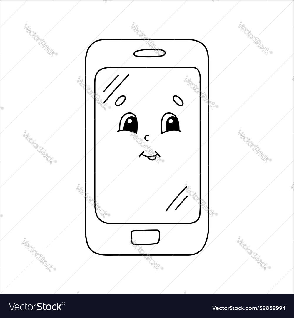 Mobile phone coloring book page for kids cartoon vector image