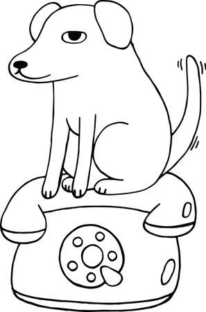 Dog sits on the telephonecoloring page for adults anf children doodle cartoon drawing vector illustration royalty free svg cliparts vectors and stock illustration image