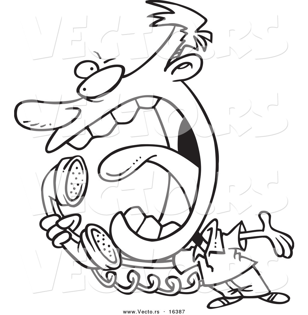 R of a cartoon man screaming into a telephone