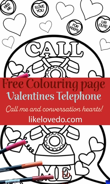 Valentines telephone colouring page