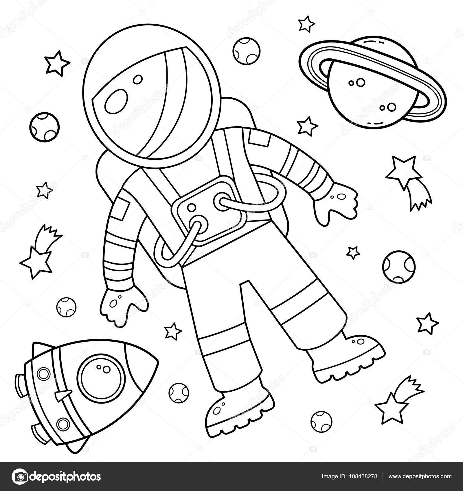 Coloring page outline cartoon rocket astronaut space coloring book kids stock vector by oleon