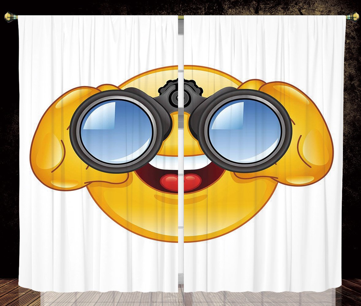 Thermal sulated blackout wdow curtaemojismiley face with a telescope boculars glasses watchg outside cartoon prtyellow and bluelivg room bedroom kitchen cafe wdow drapes panel se