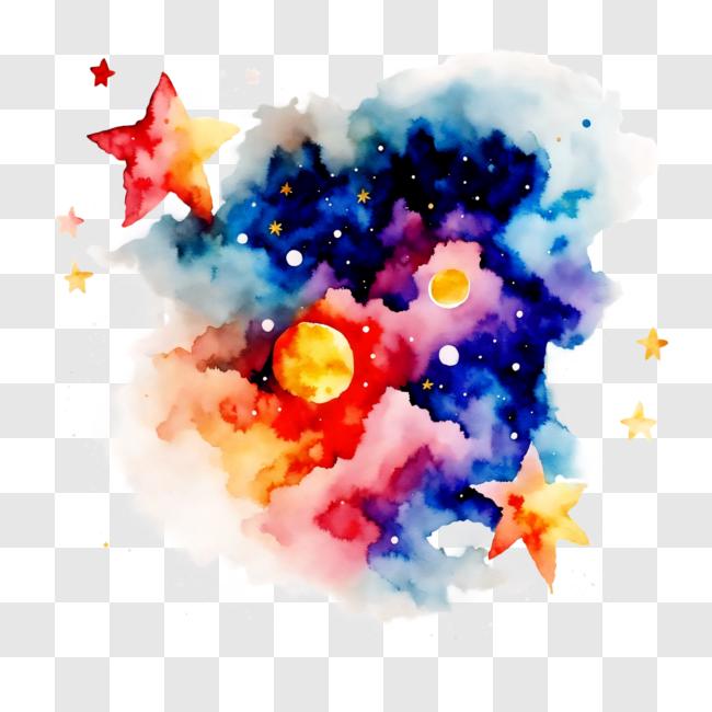 Download stargazer with telescope looking at night sky watercolor painting png online