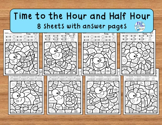 Color by code for place value telling time and counting money