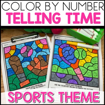 Telling time worksheets color by number sports themed