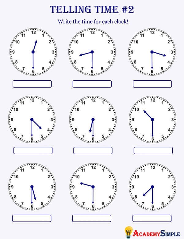 Clocks telling the time worksheet