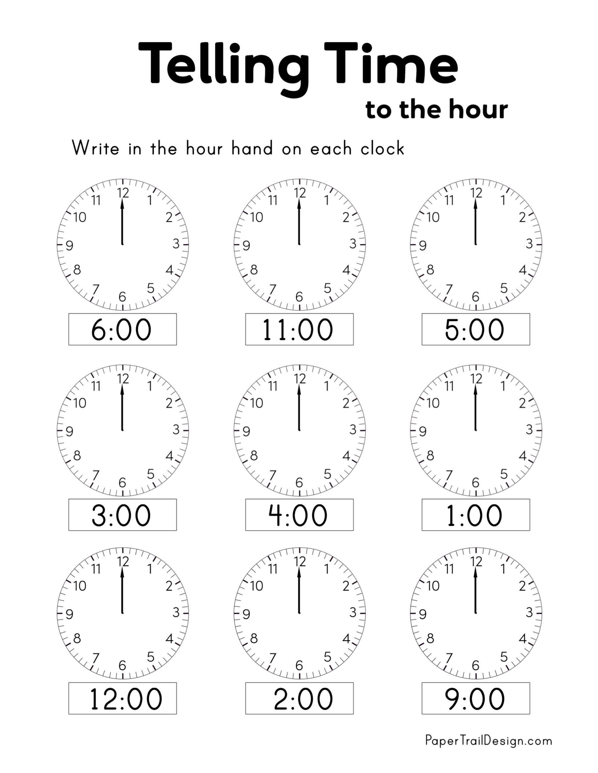 Free printable telling time worksheets