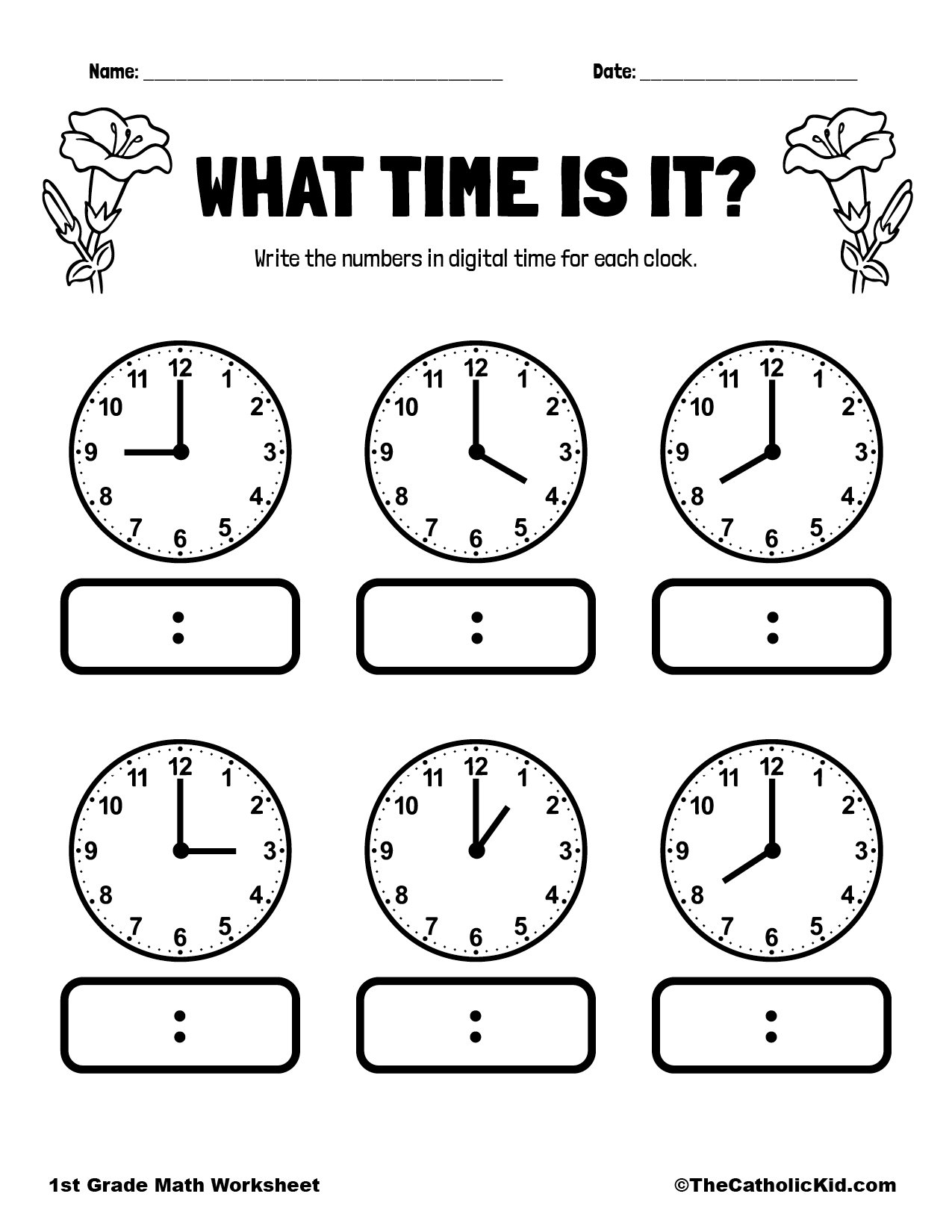 Time clock catholic themed worksheets