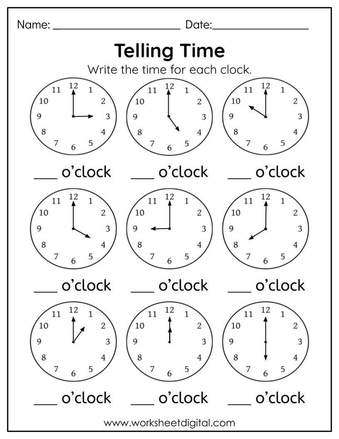 Telling time to the hour worksheet kindergarten first grade worksheet learn to tell the time in digital analog clock homework practice