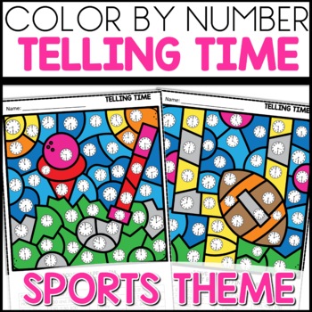 Telling time worksheets color by number sports themed