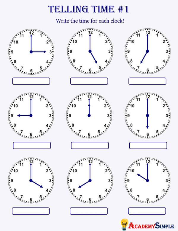 Clocks telling the time worksheet