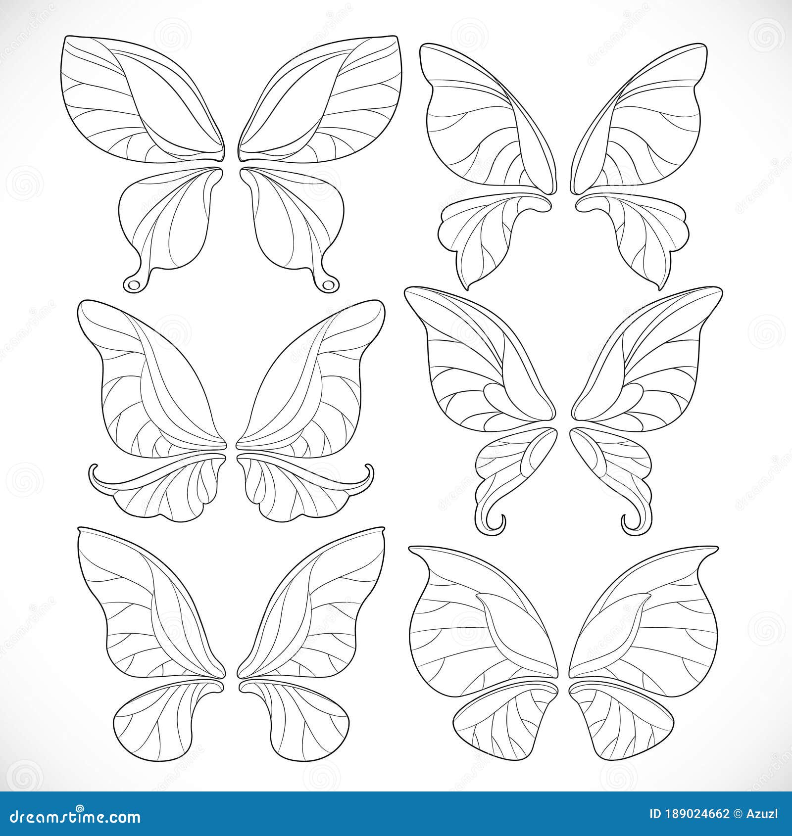 Fairy wings different form outlines set stock vector
