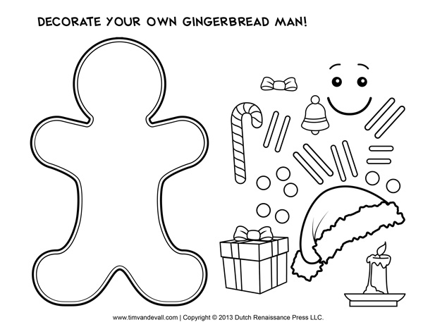 Gingerbread man template clipart coloring page for kids â tims printables