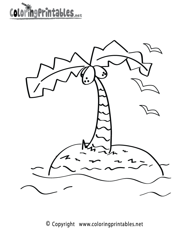Tropical island coloring page