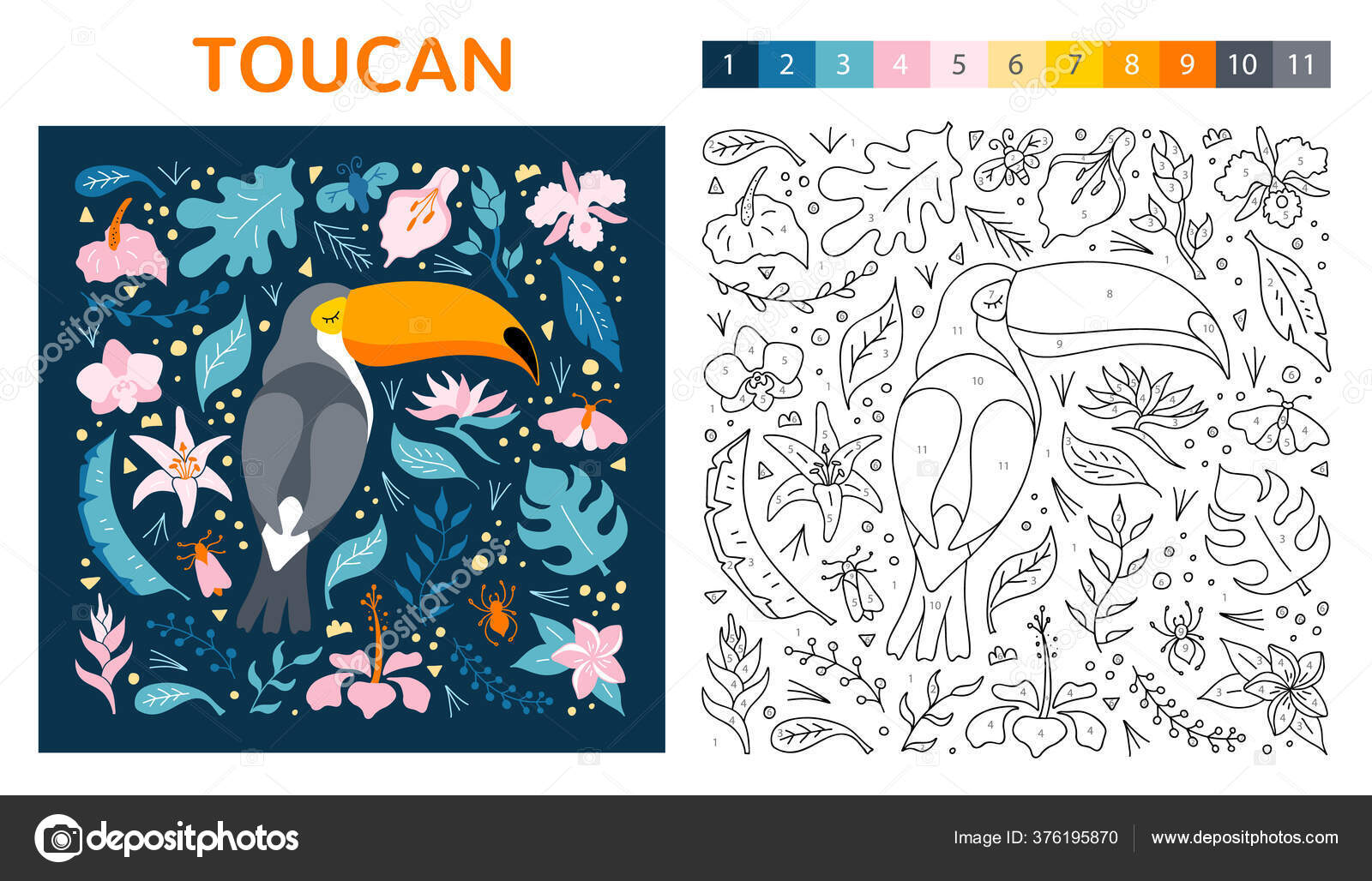 Coloring book numbers template learning colors children childrens activity creative stock vector by kurmanstockgmail