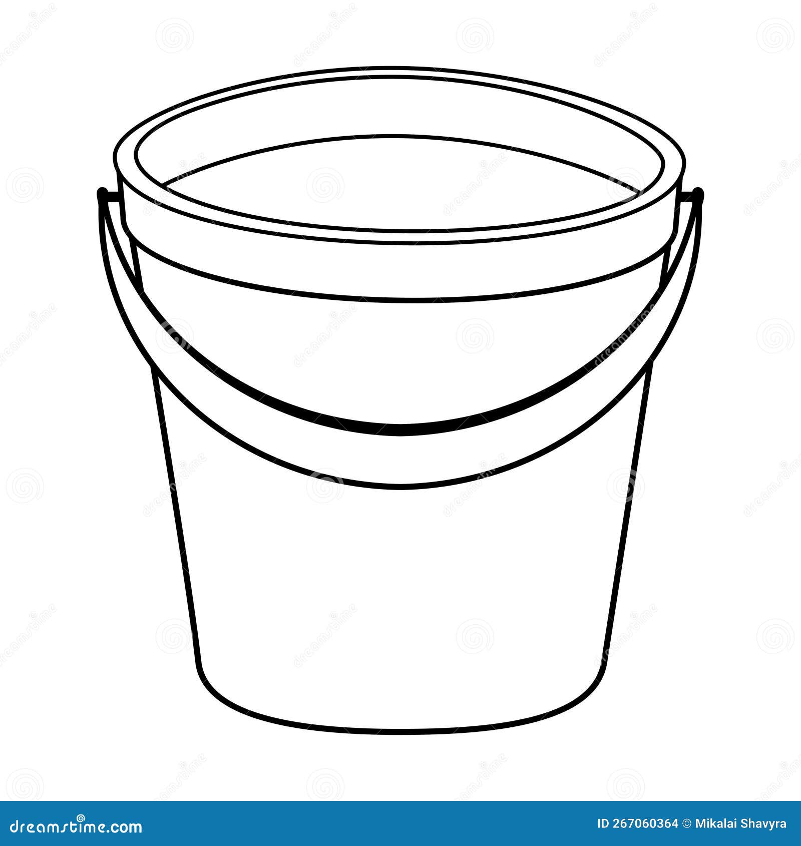 Coloring page with bucket filled water colorless cartoon bucket stock vector