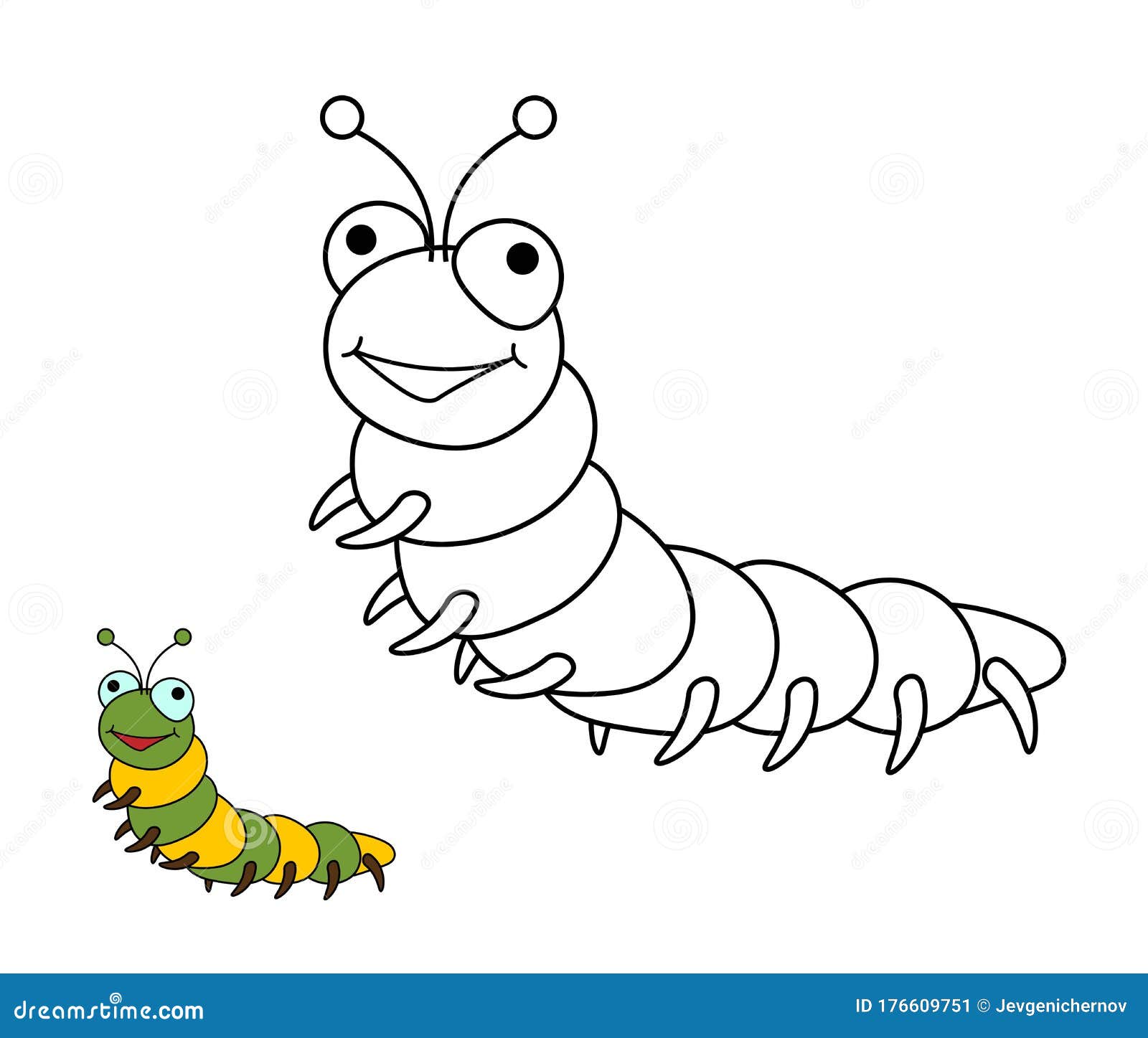 Caterpillar children coloring book page template stock vector