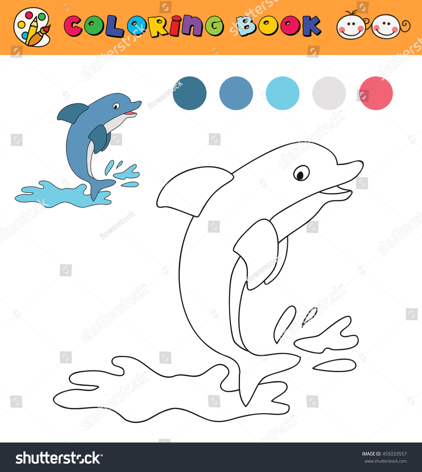 Coloring book page template jumping dolphin stock vector royalty free