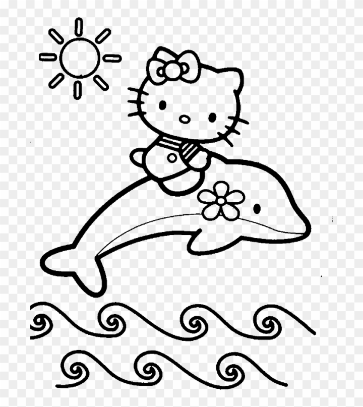 Free hello kitty riding a dolphin coloring pages
