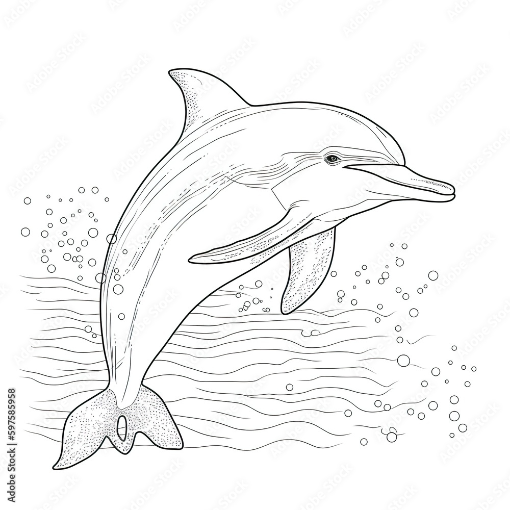 Kids coloring page of a dolphin in the ocean that is blank and downloadable for them to plete hand drawn dolphin outline illustration animal doodle outline realistic illustration creative ai illustration