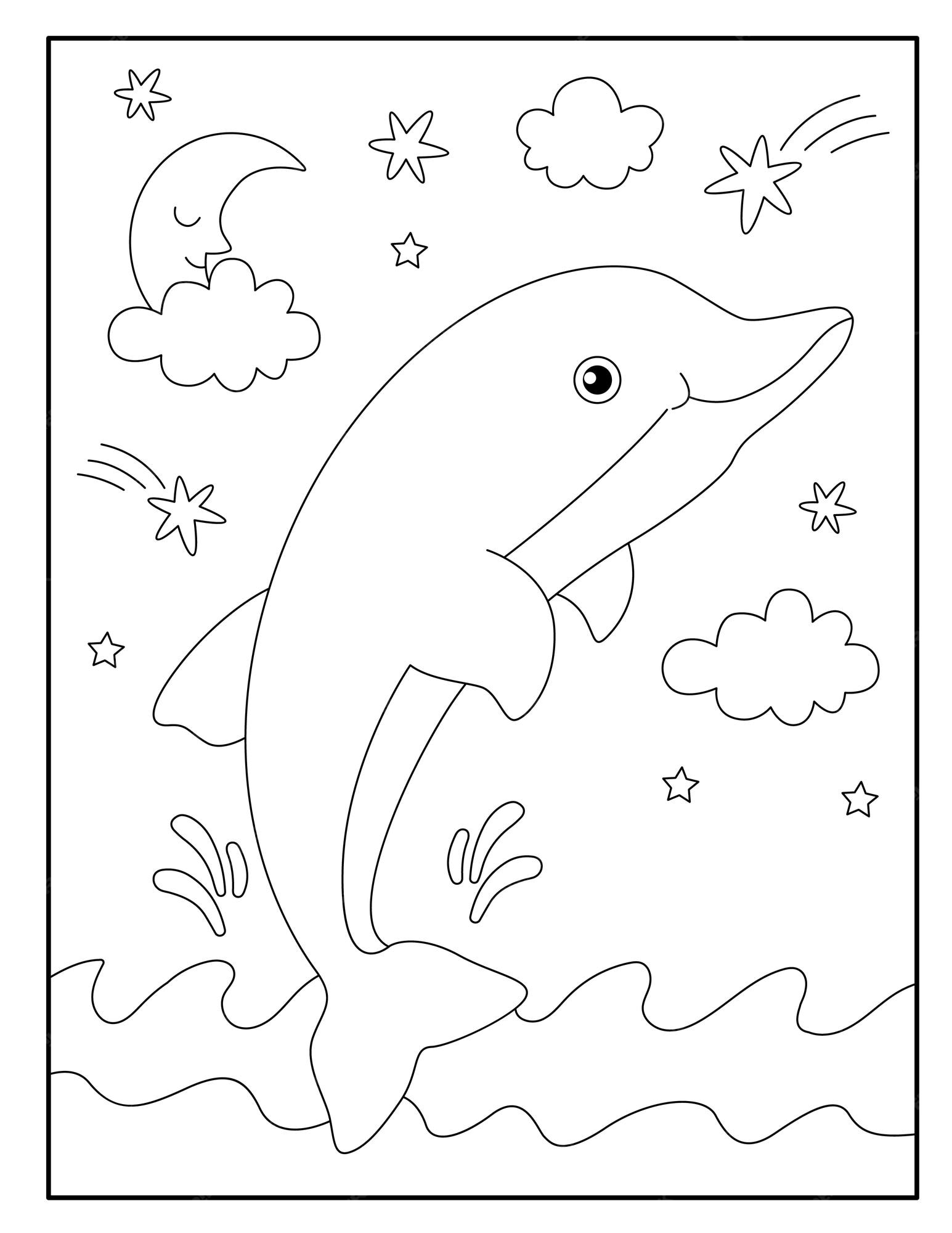 Premium vector cute dolphin coloring pages for children
