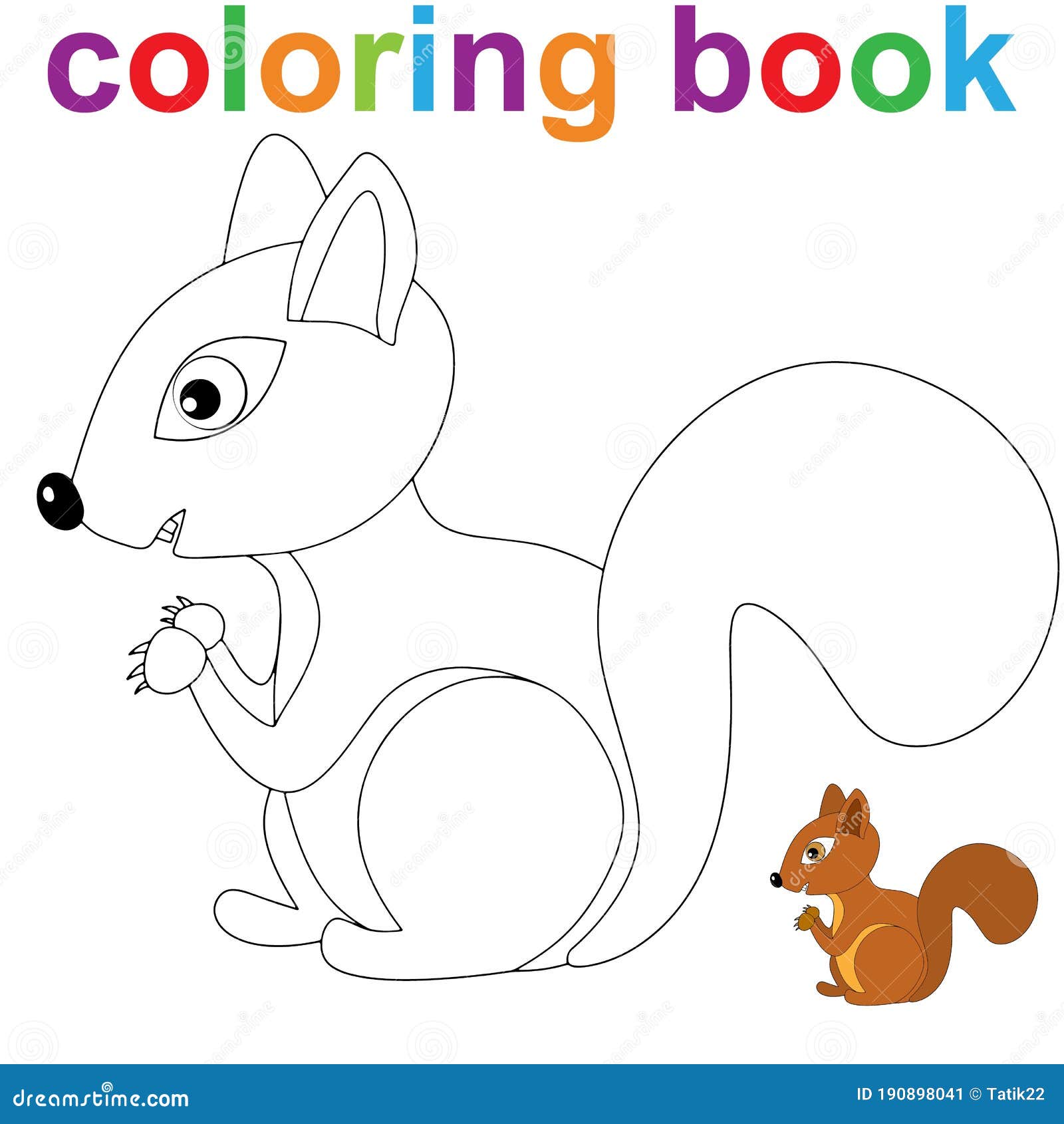 Coloring book page template with cute squirrel for kids stock vector