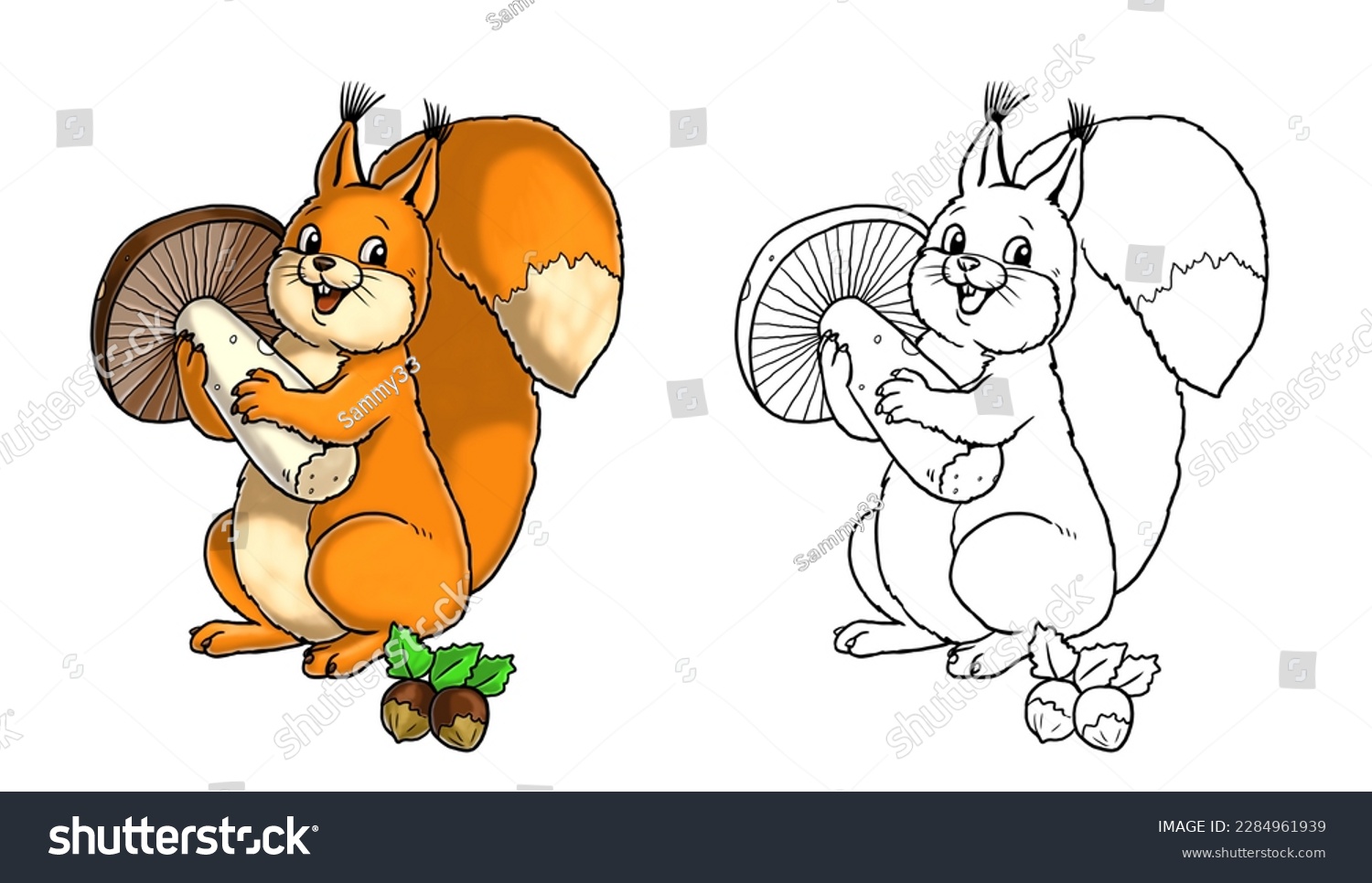 Cute funny squirrel coloring template coloring stock illustration