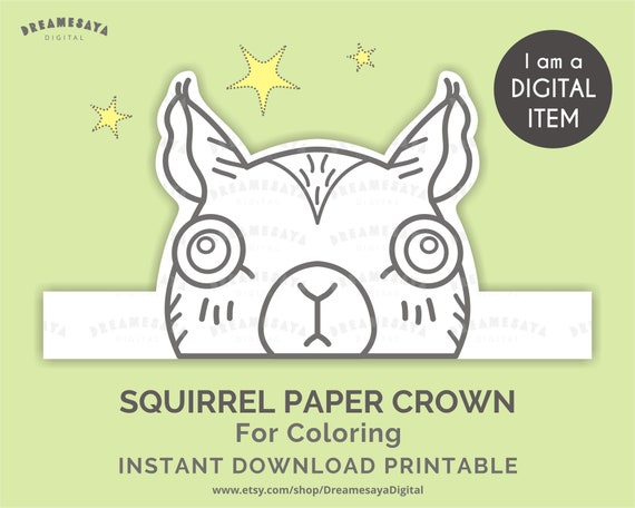 Squirrel coloring page printable diy squirrel party crown jpg download black and white cute woodland animal template