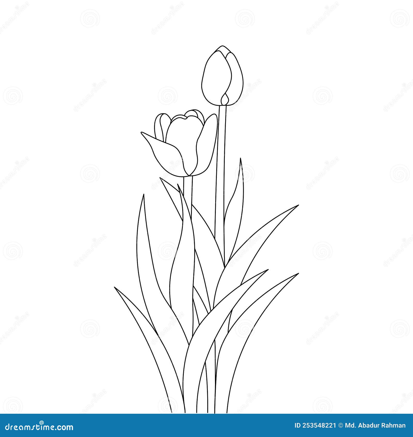Tulip line art flower coloring page design for printing template continuous black stroke stock vector