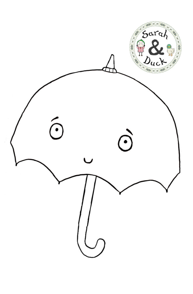 Sarah duck umbrella colouring sheet