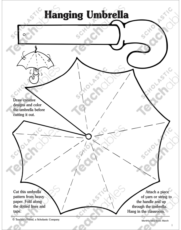 Hanging umbrella craft printable arts and crafts skills sheets
